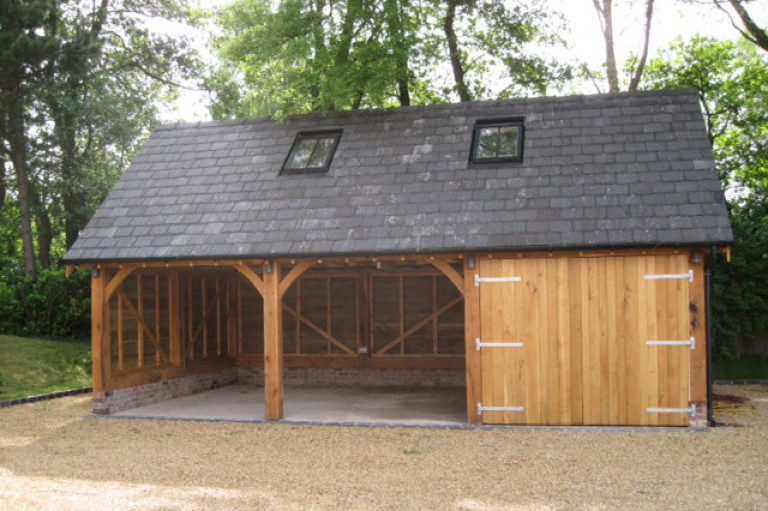 Green oak timber garage, Alderley Edge
